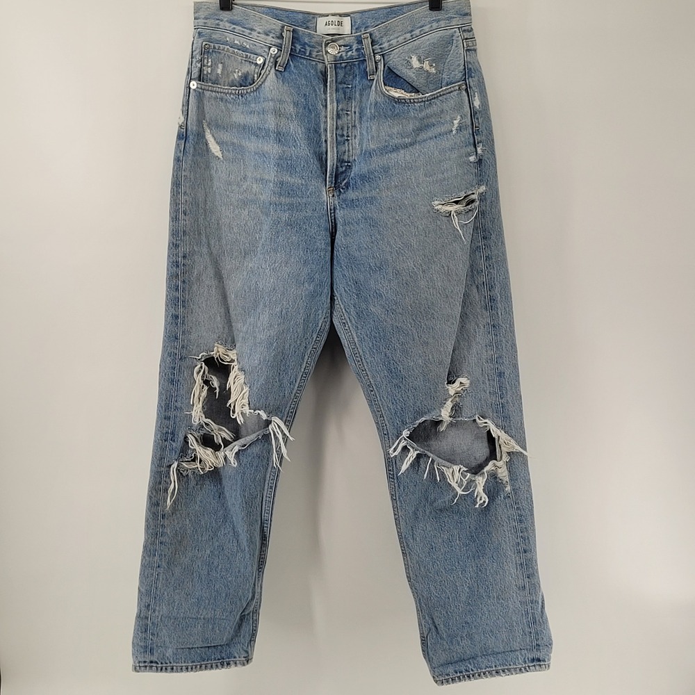 AGOLDE 90's Jean Womens 28 Blue Distressed High Rise Straight Leg A069C-811
